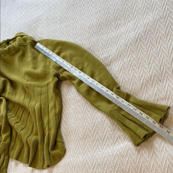 Simon Chang Olive Green Knit Cardigan Sweater Tie Closure Boho Designer Artsy - Picture 13 of 13